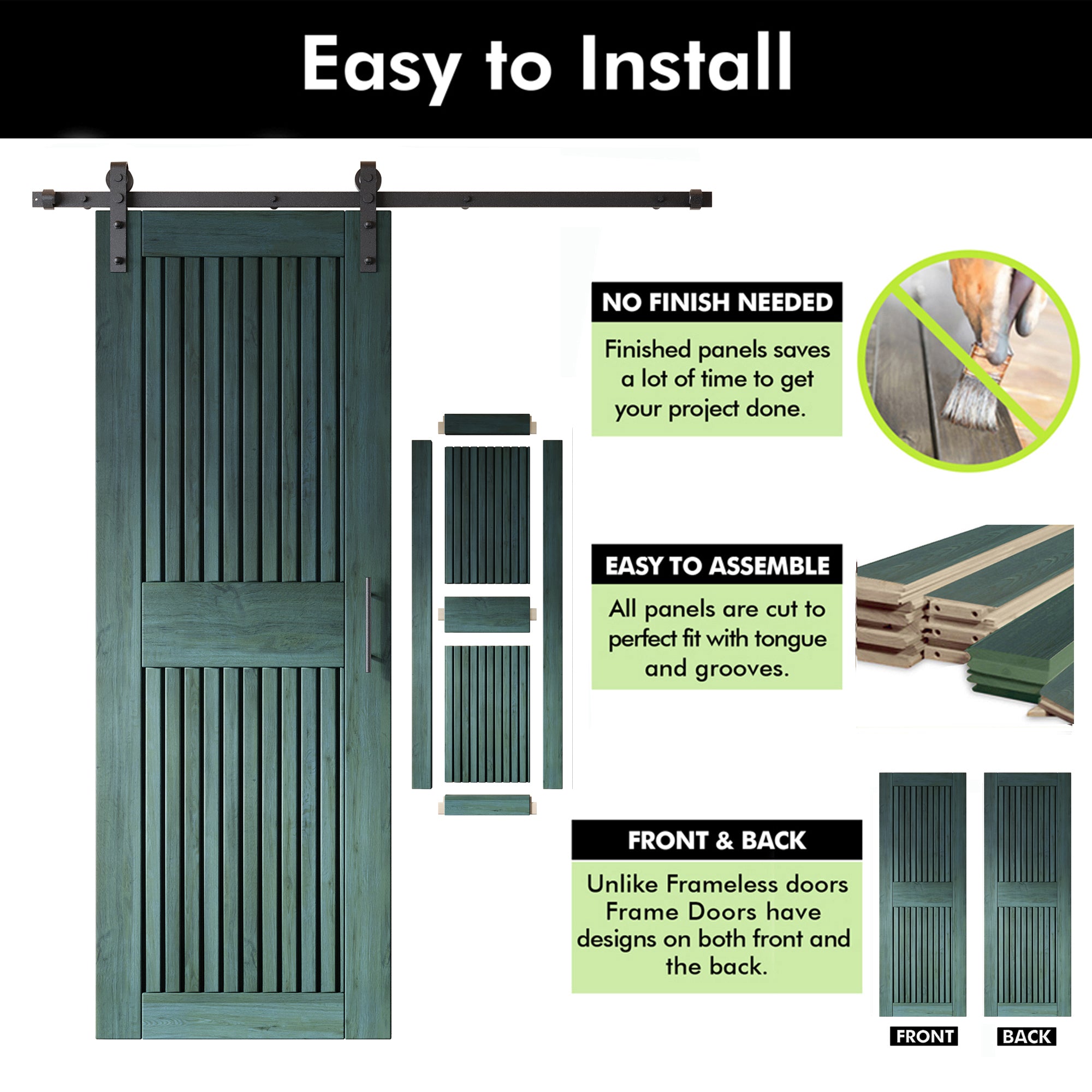 84" Height Royal Pine Vertical Stripe Design Unassembled & Finished Double Pine Wood Barn Door with Non-Bypass Installation Hardware Kit(Interior Use Only)