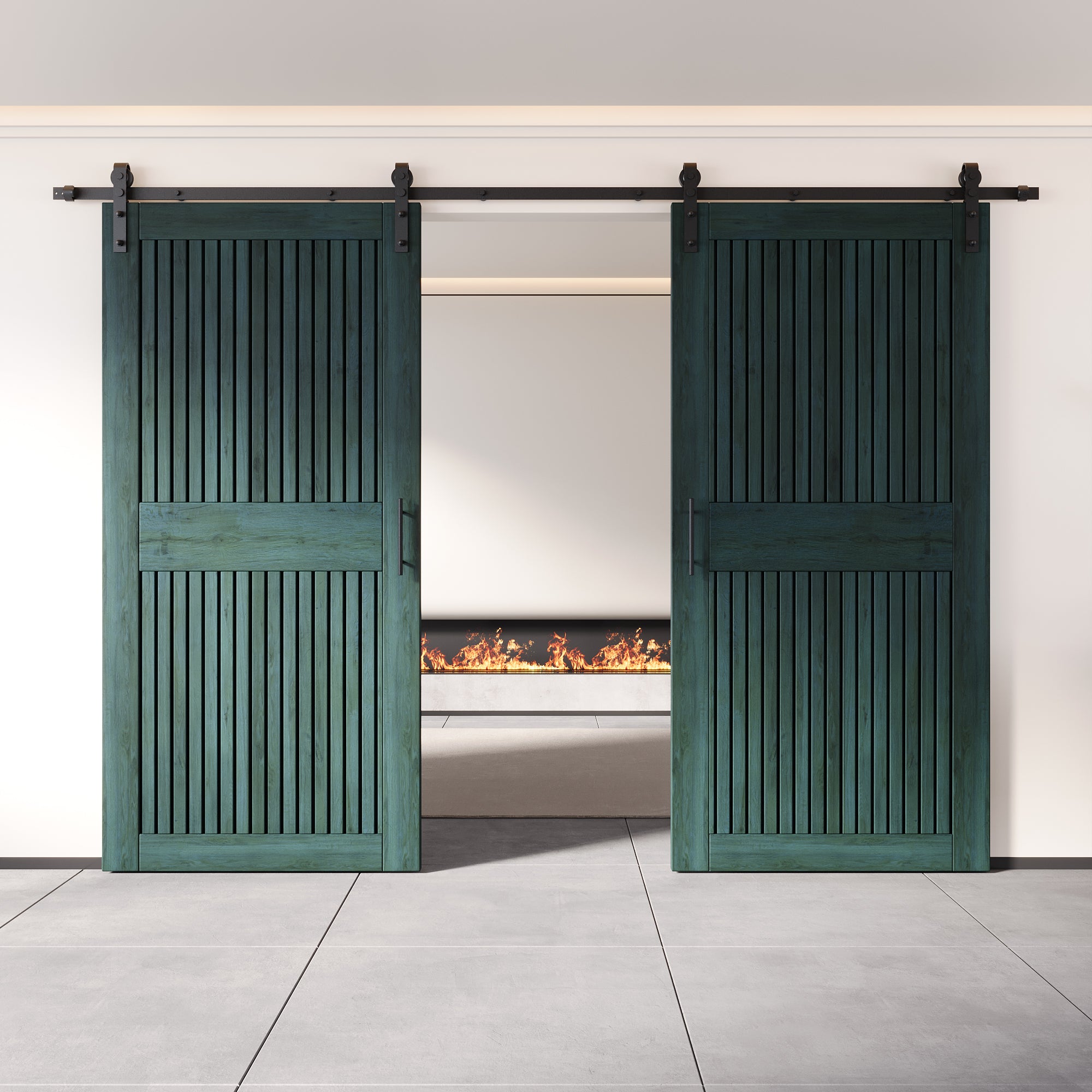 84" Height Royal Pine Vertical Stripe Design Unassembled & Finished Double Pine Wood Barn Door with Non-Bypass Installation Hardware Kit(Interior Use Only)