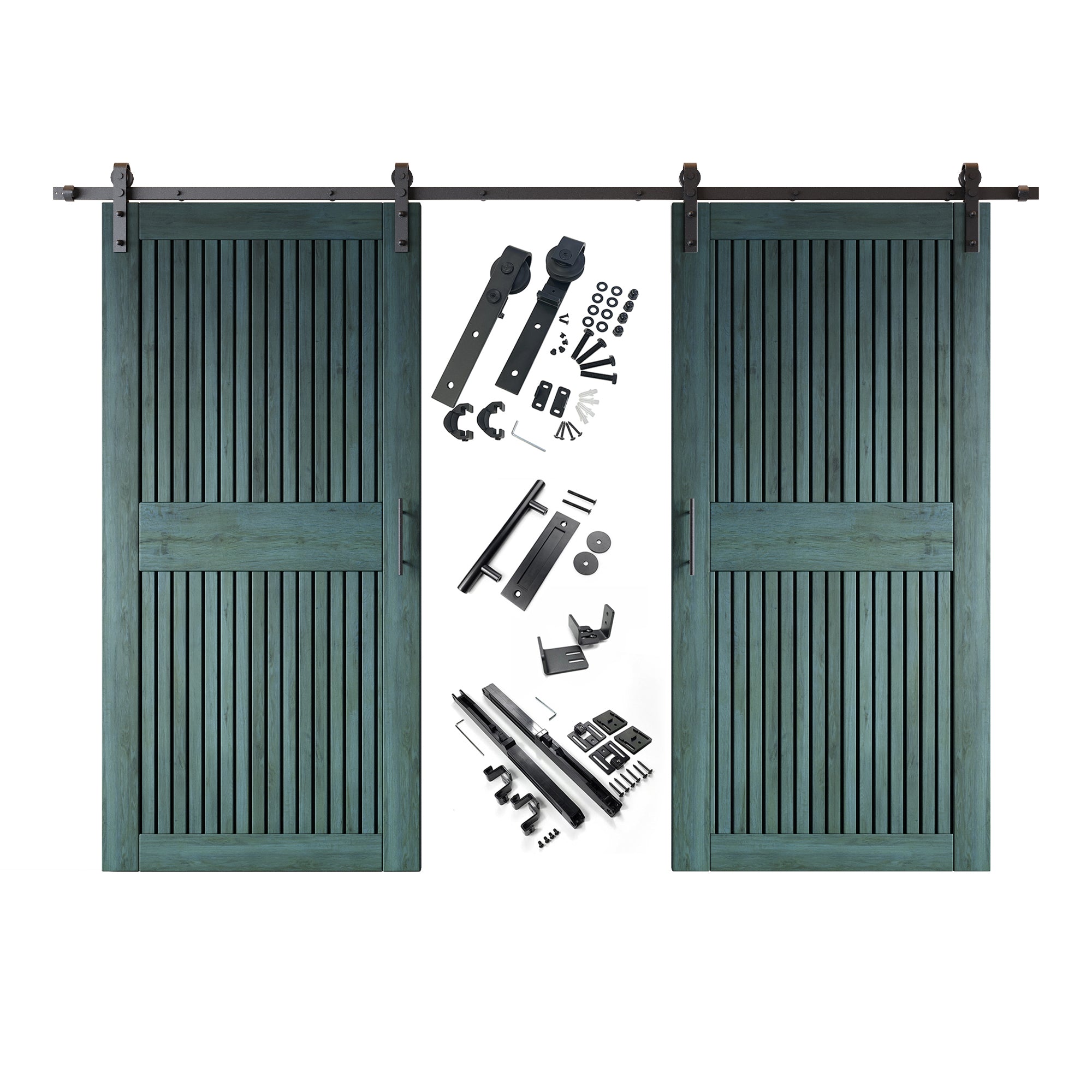 84" Height Royal Pine Vertical Stripe Design Unassembled & Finished Double Pine Wood Barn Door with Non-Bypass Installation Hardware Kit(Interior Use Only)