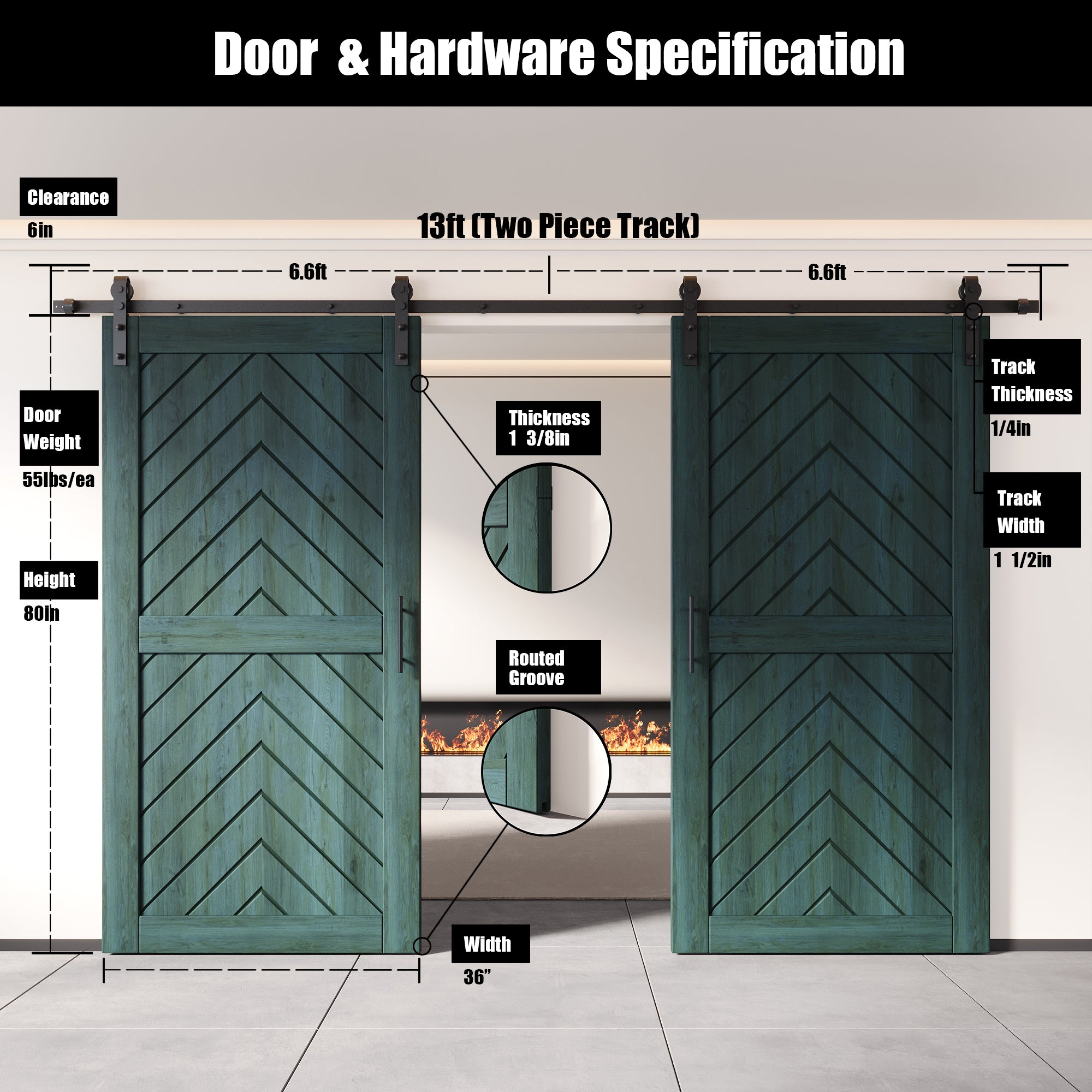 sliding barn door hardware with two doors pine wood barn door fishbone finished