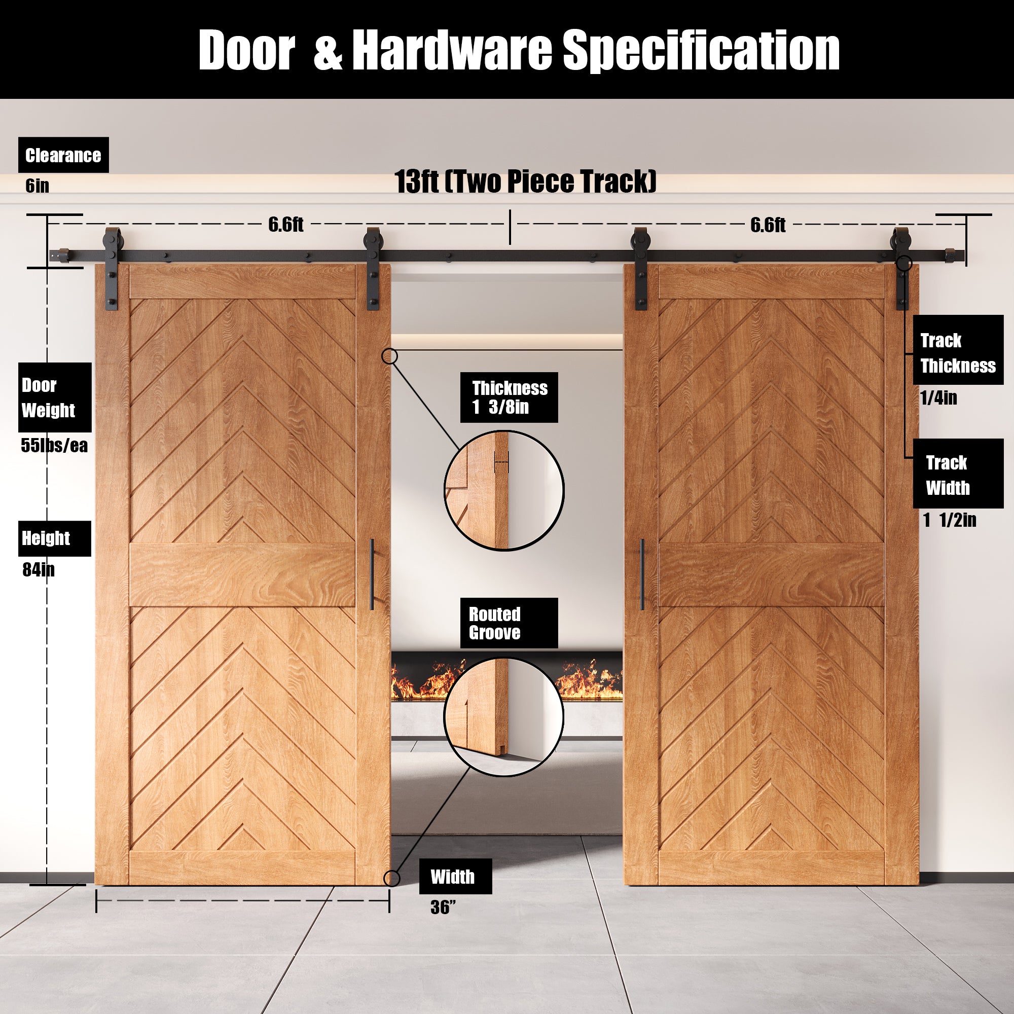 sliding barn door hardware kit with two doors pine wood barn door fishbone design
