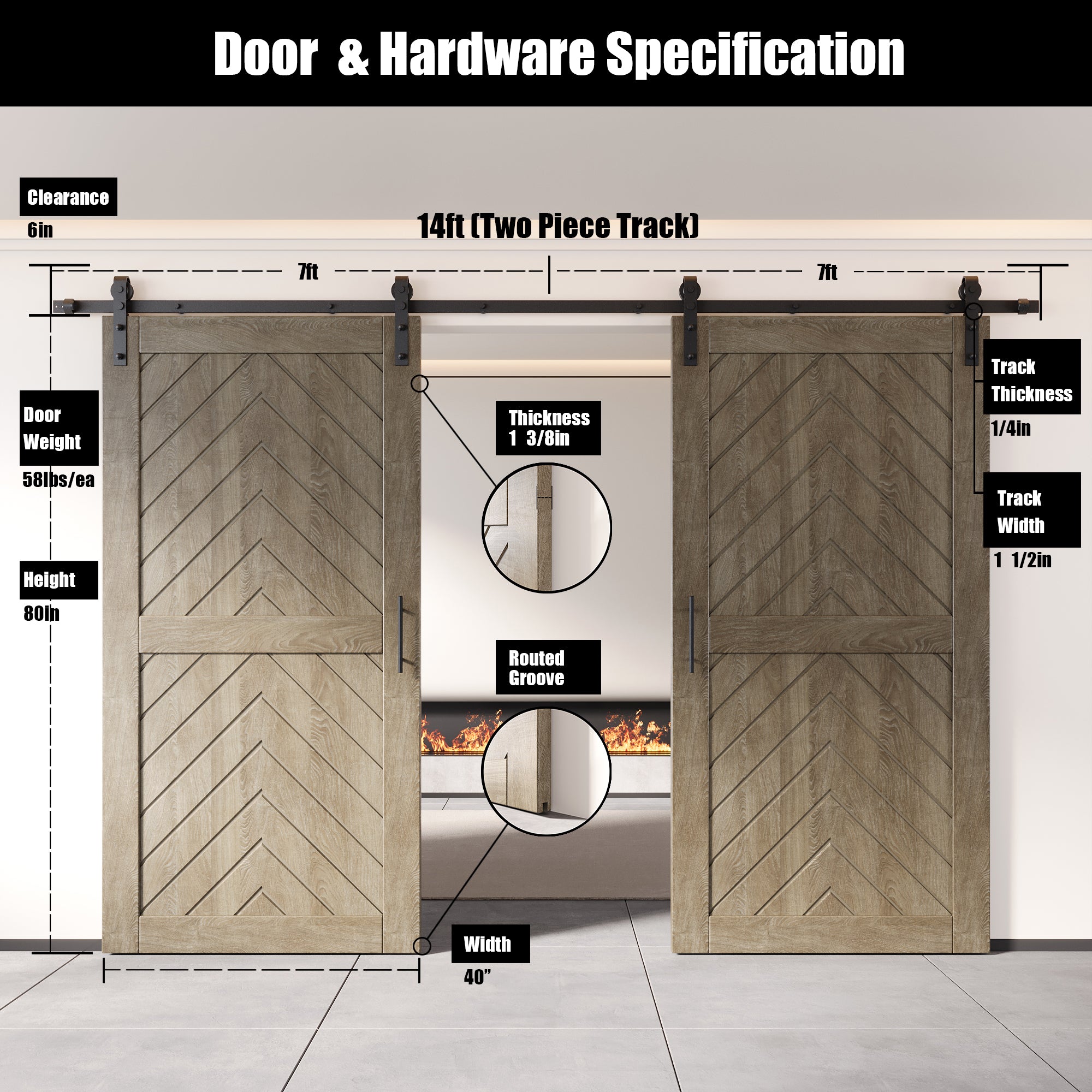 sliding barn door hardware kit with two doors pine wood barn door gray