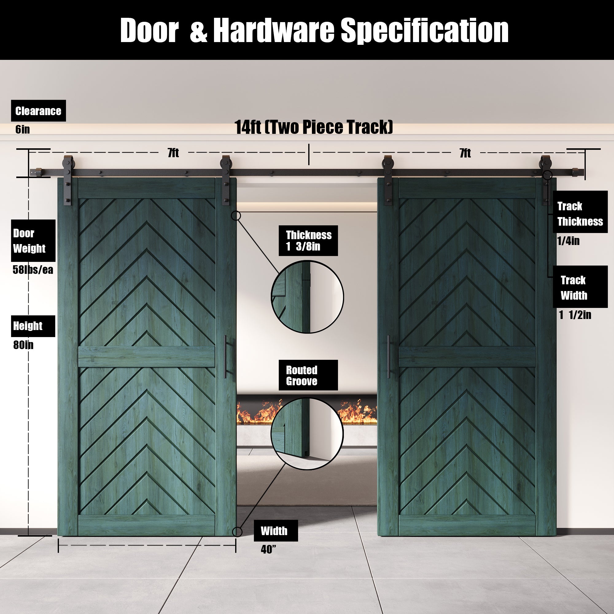 sliding barn door hardware with two doors pine wood barn door fishbone finished