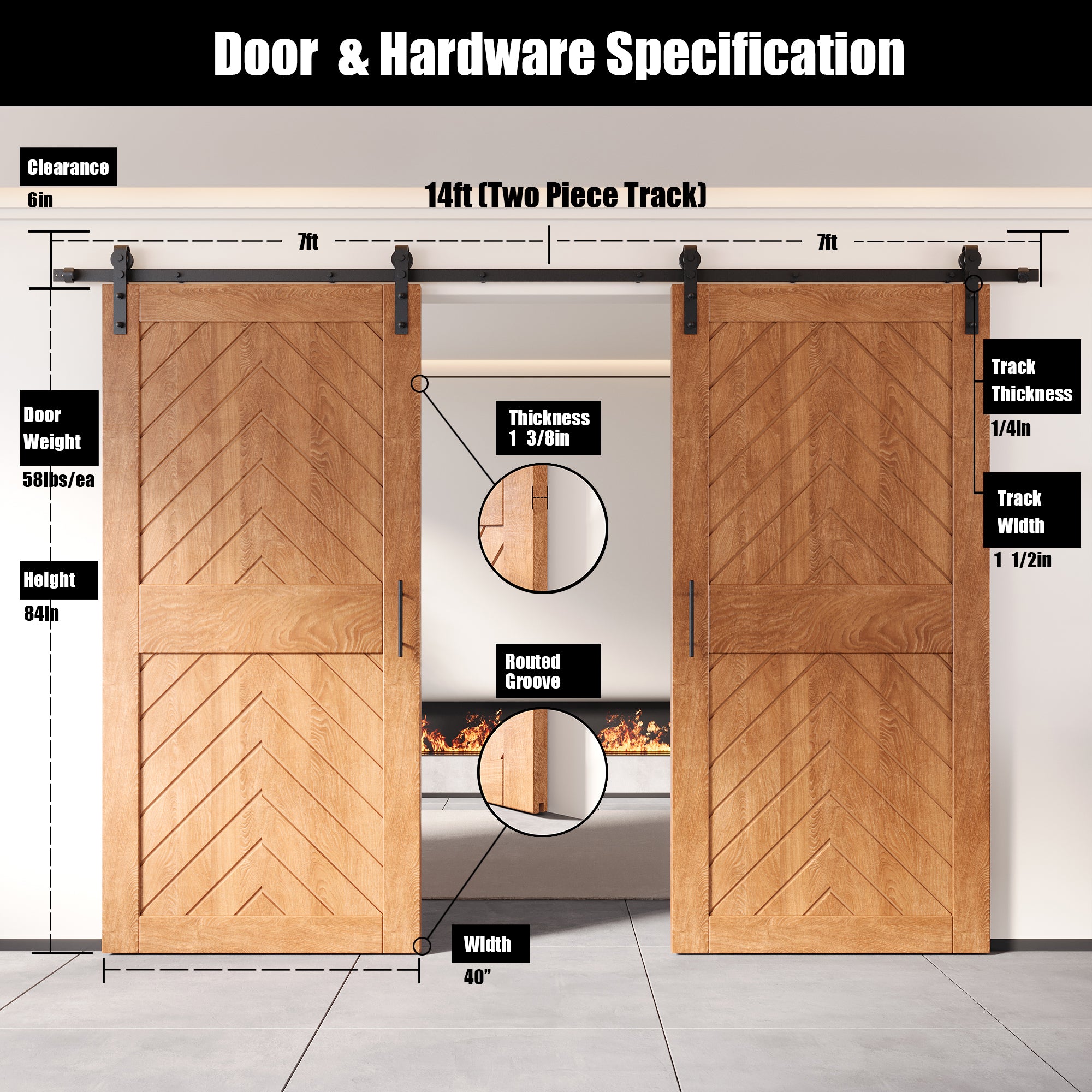 sliding barn door hardware kit with two doors pine wood barn door fishbone design