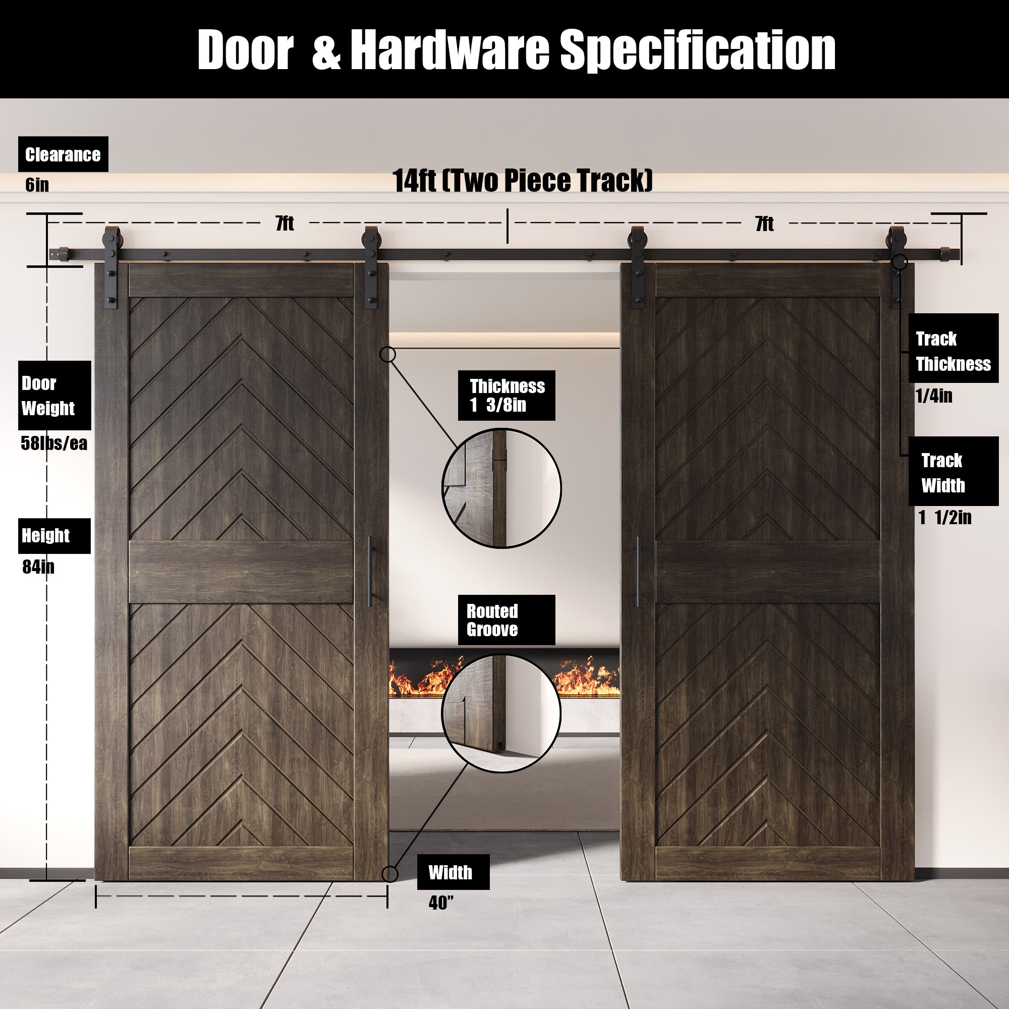 sliding barn door hardware kit with two doors pine wood barn door ebony fishbone design