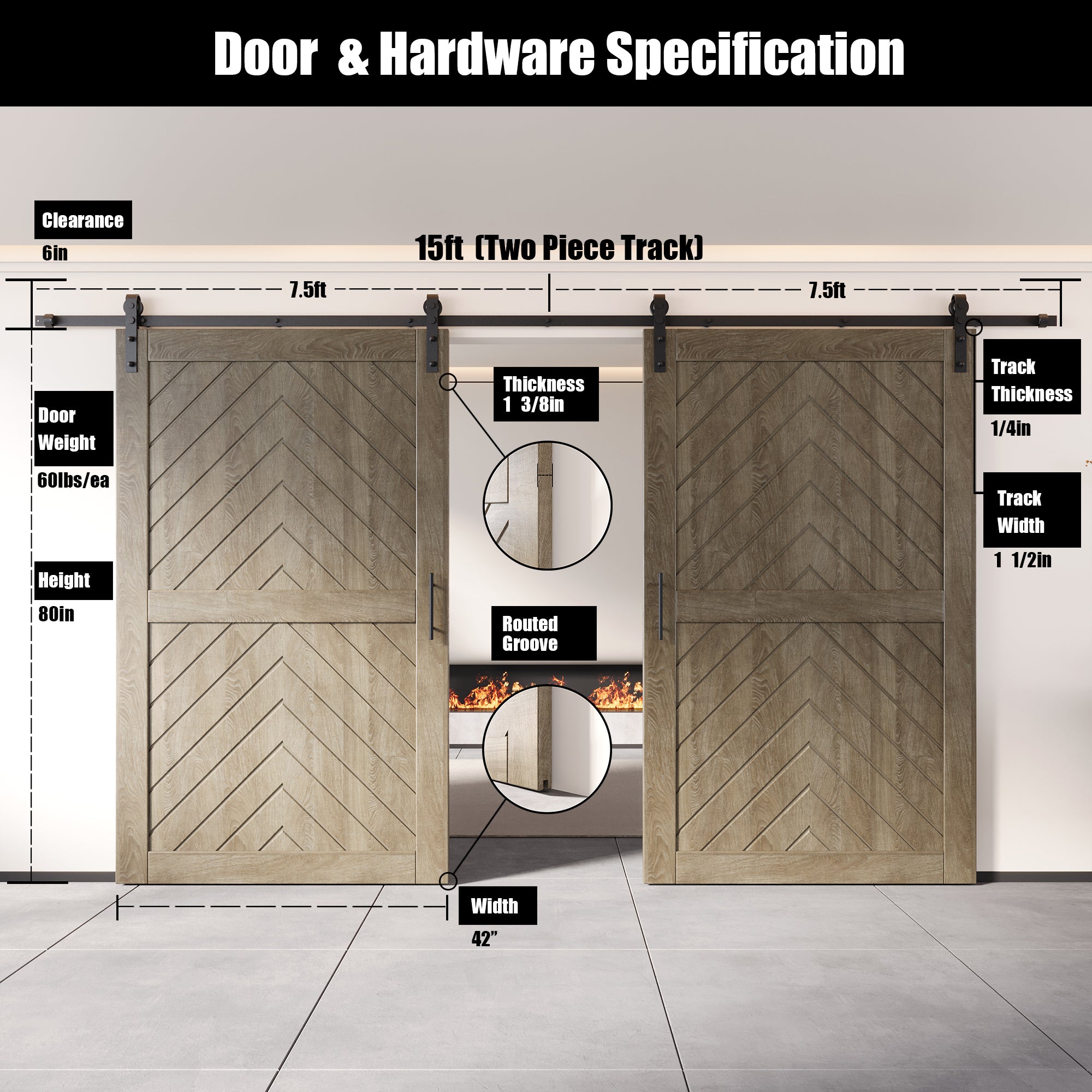 sliding barn door hardware kit with two doors pine wood barn door gray