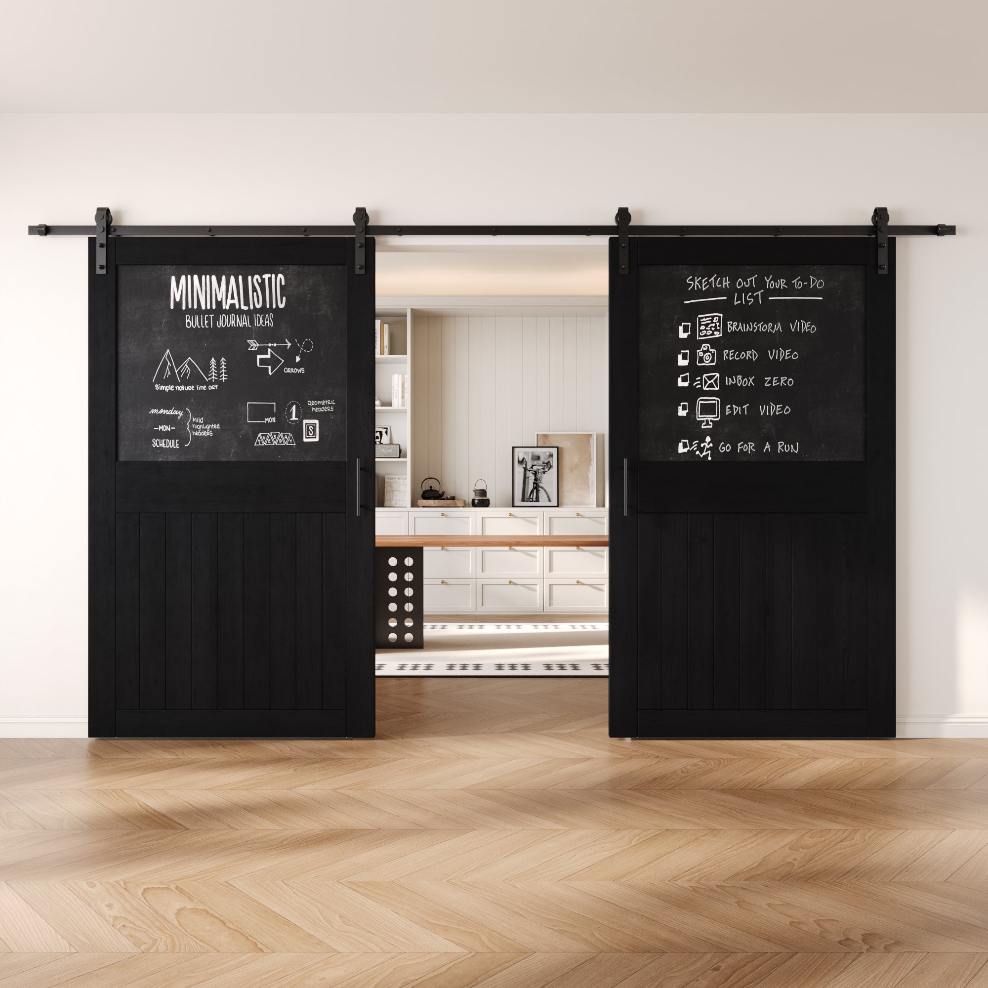 84" Height Black Top Chalkboard Panel Double Unassembled & Finished Pine Wood Barn Doors with Non-Bypass Installation Hardware Kit (Interior Use Only)
