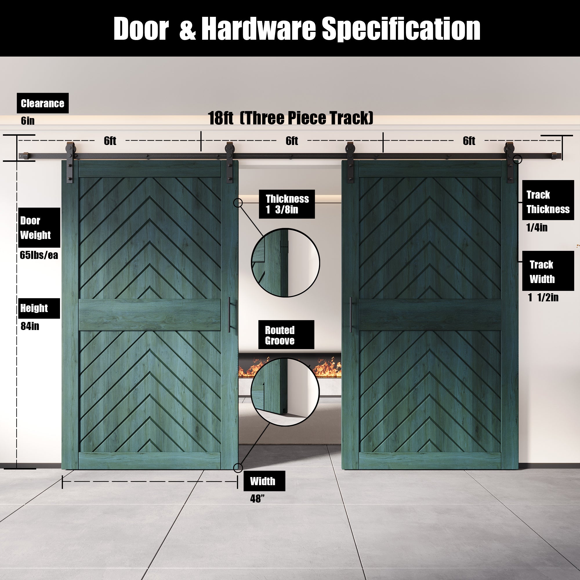 door and hardware dimension for sliding barn door hardware kit and two doors green