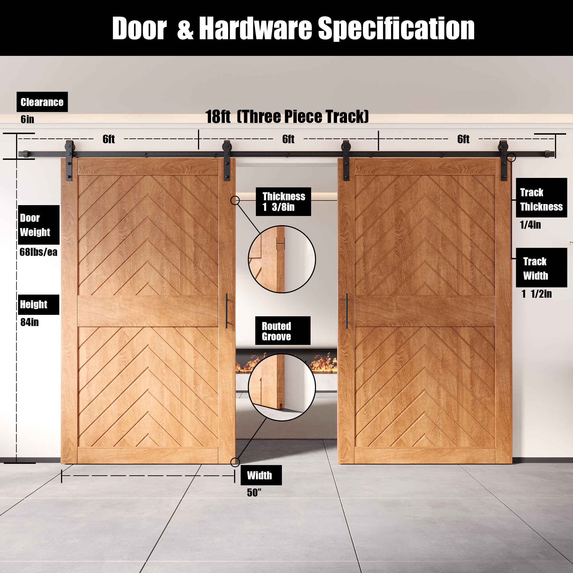 sliding barn door hardware kit with two doors pine wood barn door fishbone design