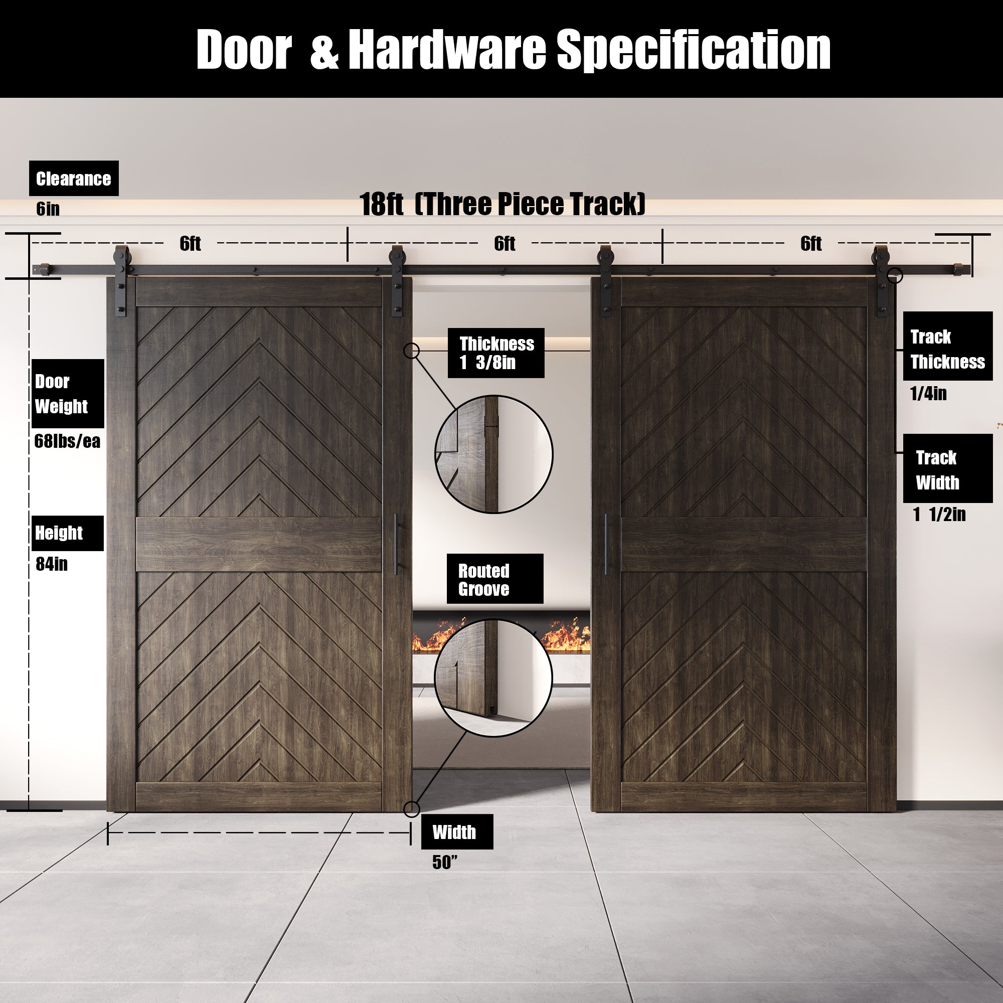 sliding barn door hardware kit with two doors pine wood barn door ebony fishbone design