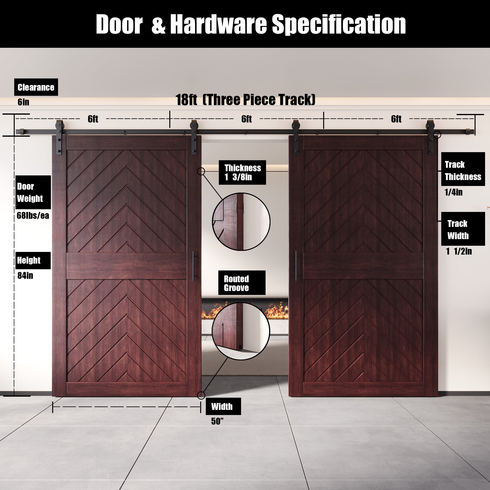 sliding barn door hardware kit with two doors pine wood barn door red fishbone design
