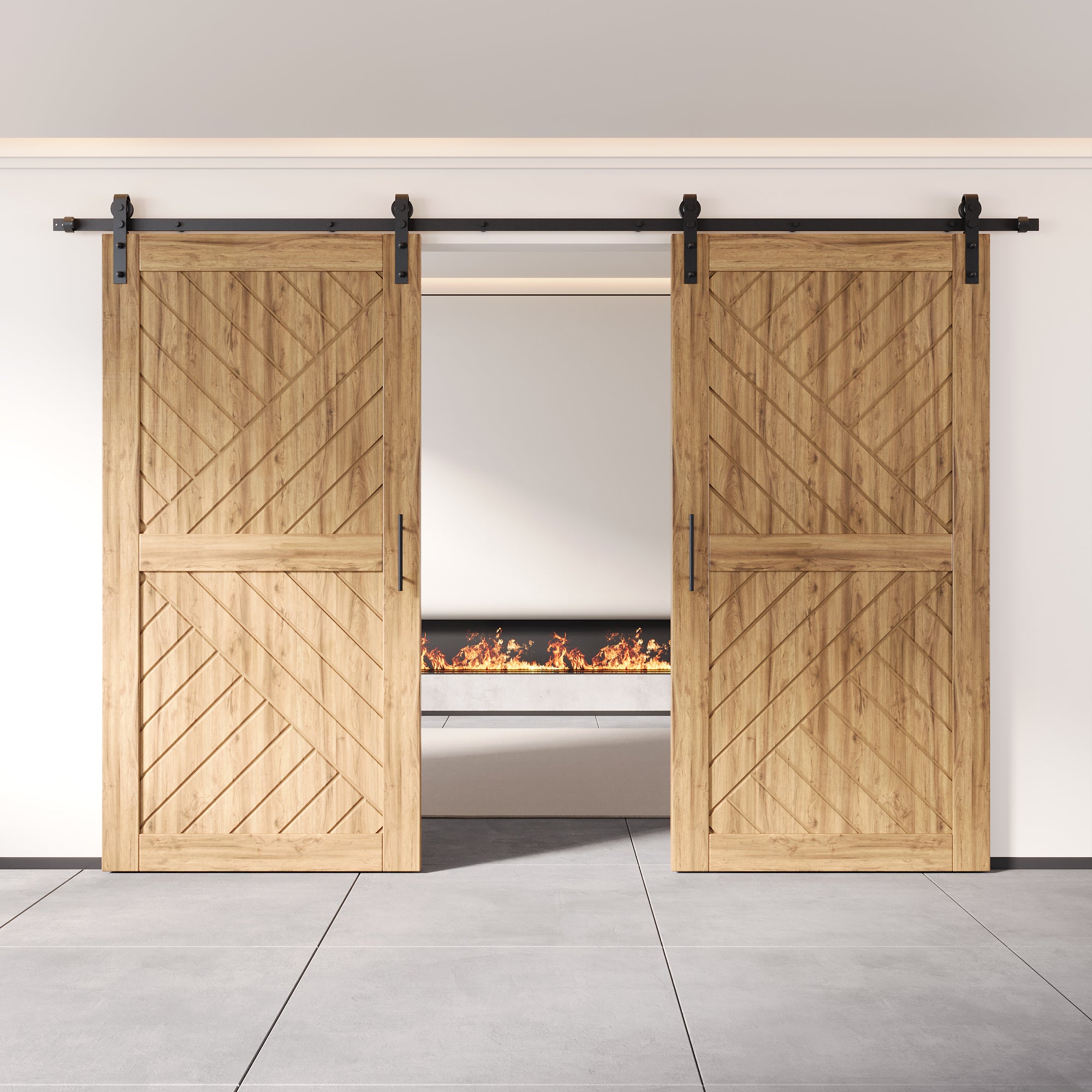 80" Height Geometric Design Unassembled & Unfinished Double Pine Wood Barn Door with Non-Bypass Installation Hardware Kit(Interior Use Only)