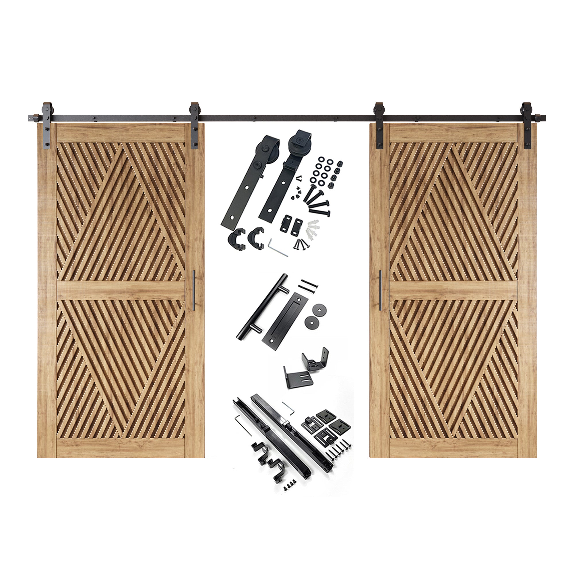 80" Height Diamond Design Unassembled & Unfinished Double Pine Wood Barn Door with Non-Bypass Installation Hardware Kit(Interior Use Only)