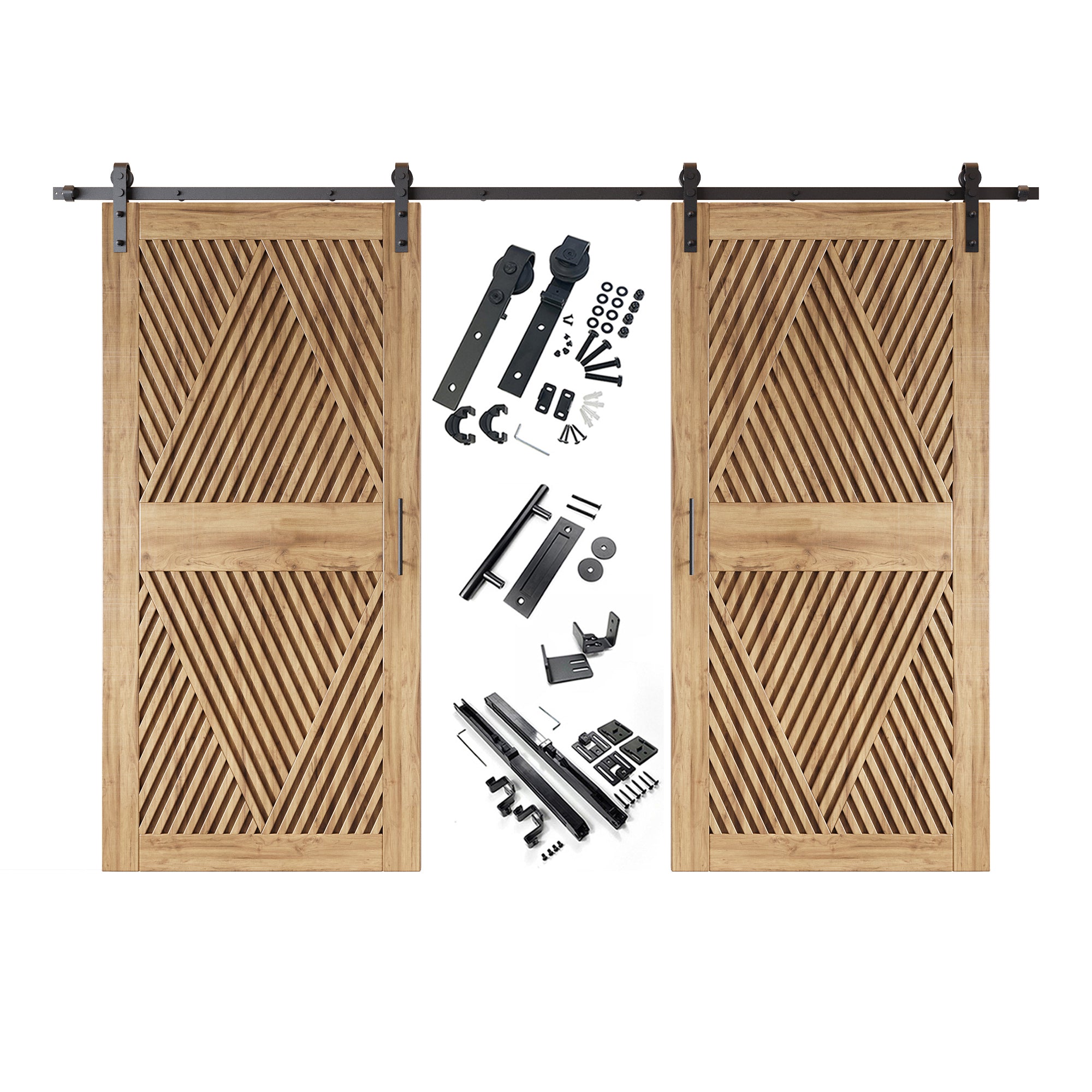 84" Height Diamond Design Unassembled & Unfinished Double Pine Wood Barn Door with Non-Bypass Installation Hardware Kit(Interior Use Only)