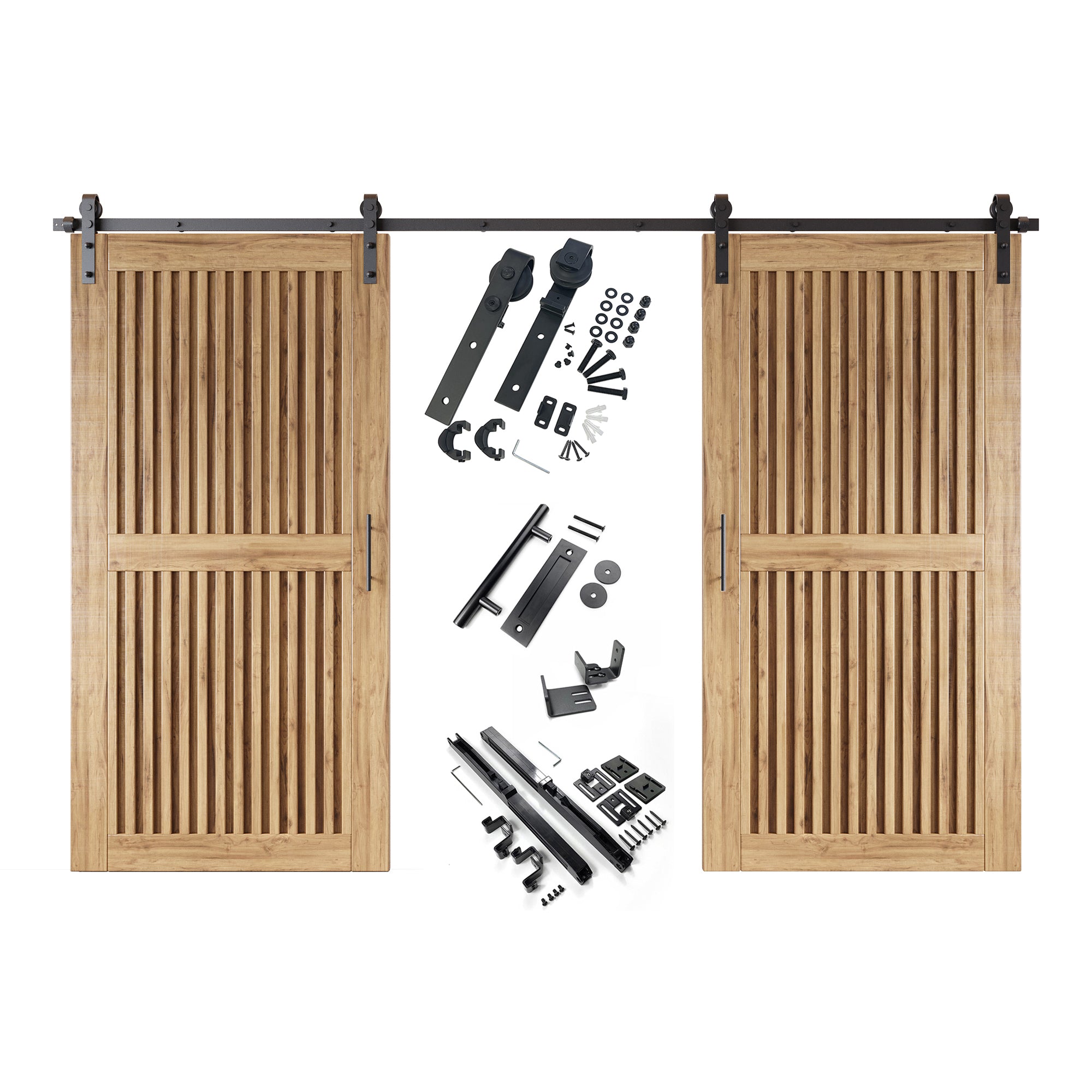 80" Height Vertical Stripe Design Unassembled & Unfinished Double Pine Wood Barn Door with Non-Bypass Installation Hardware Kit(Interior Use Only)