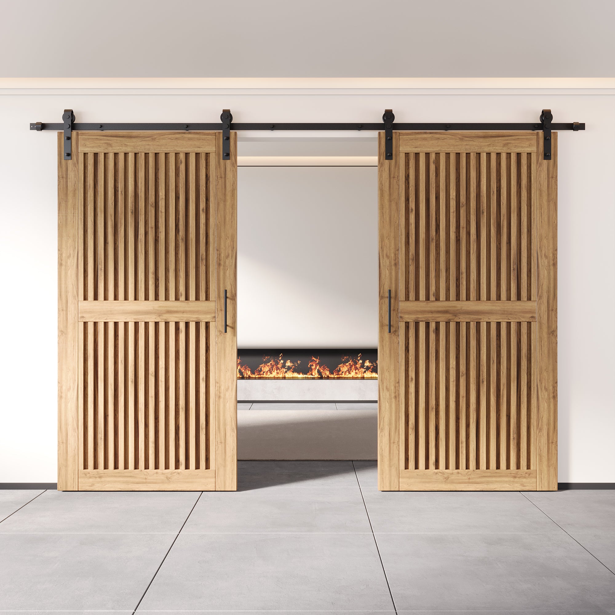 80" Height Vertical Stripe Design Unassembled & Unfinished Double Pine Wood Barn Door with Non-Bypass Installation Hardware Kit(Interior Use Only)