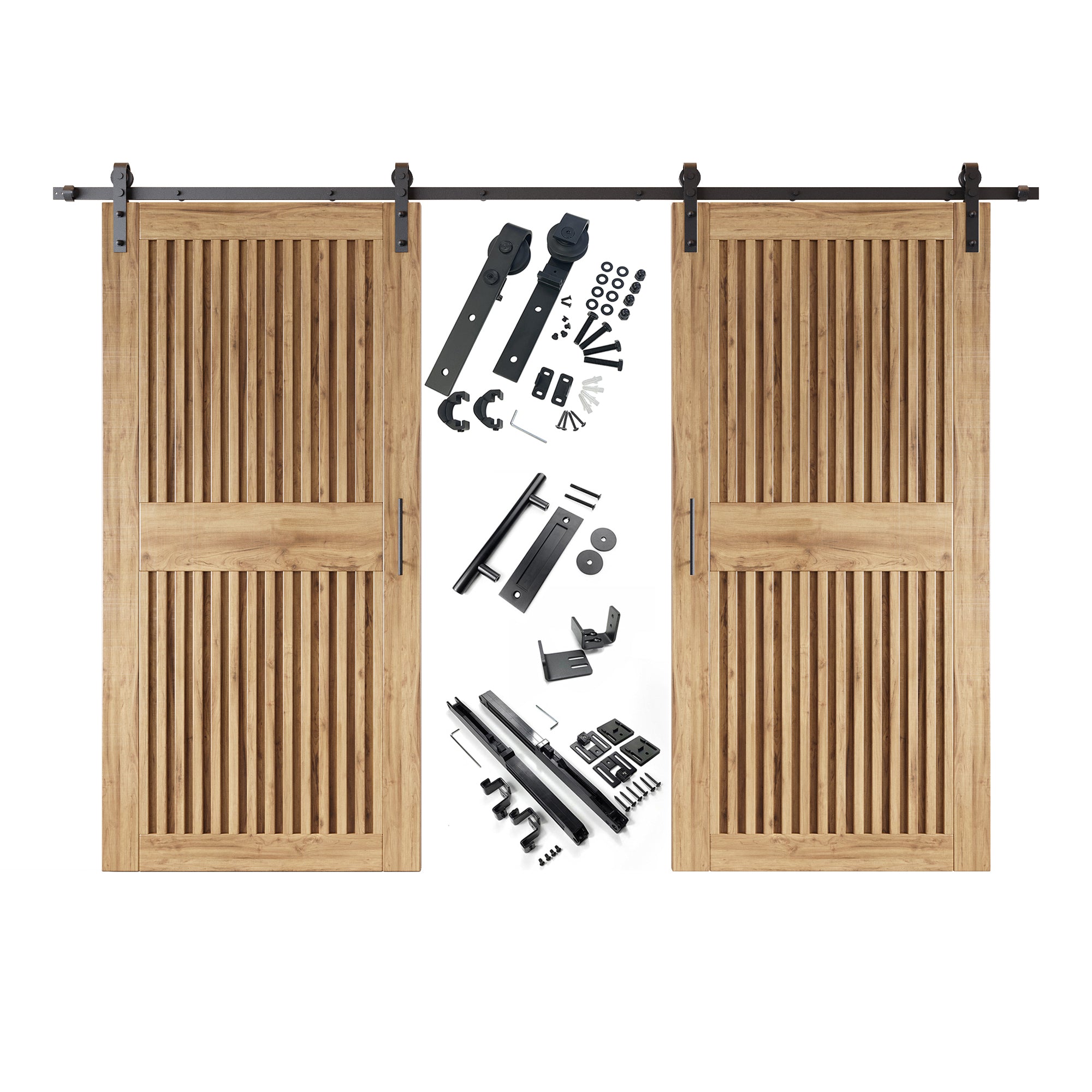 84" Height Vertical Stripe Design Unassembled & Unfinished Double Pine Wood Barn Door with Non-Bypass Installation Hardware Kit (Interior Use Only)