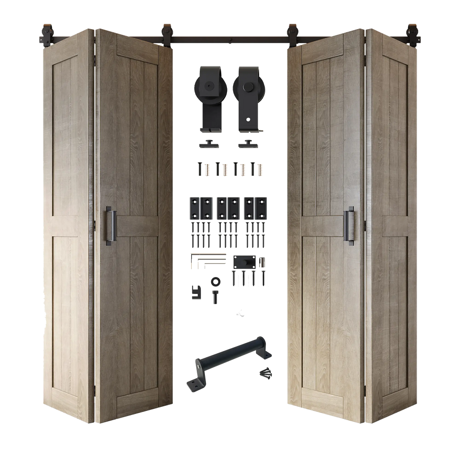 Finished 4-door bifold barn door kit with single track non-bypass hardware