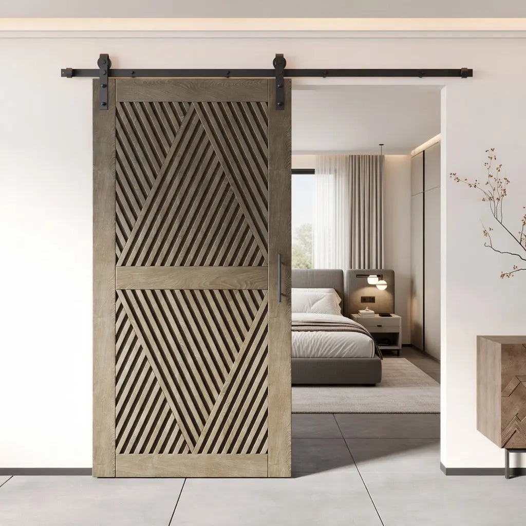 80-inch modern barn door in a bedroom interior