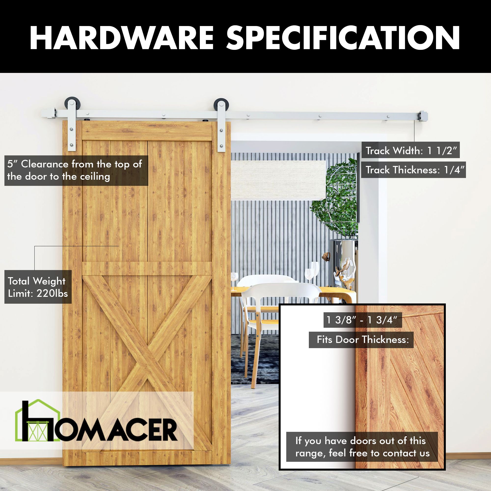 "homacer straight barn door kit