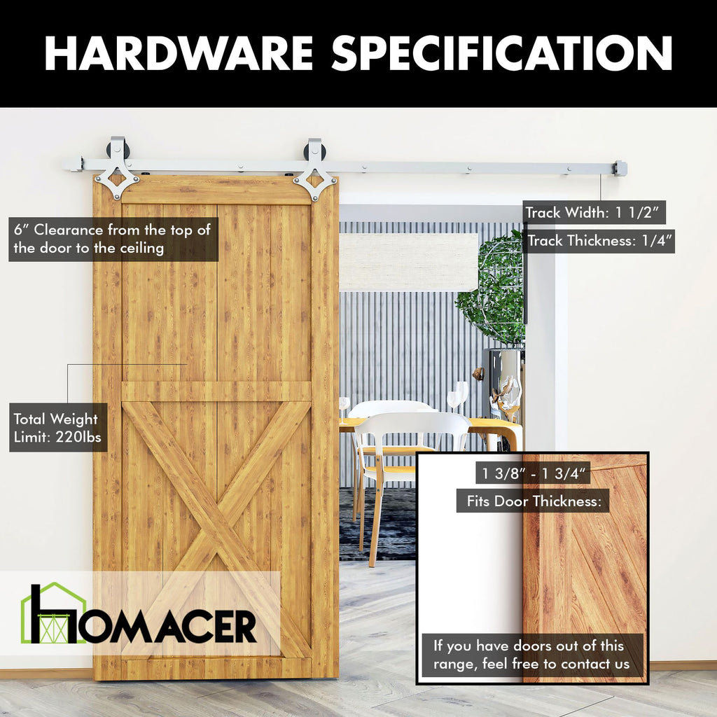 Non-Bypass Sliding Barn Door Hardware Kit - Diamond Design Roller
