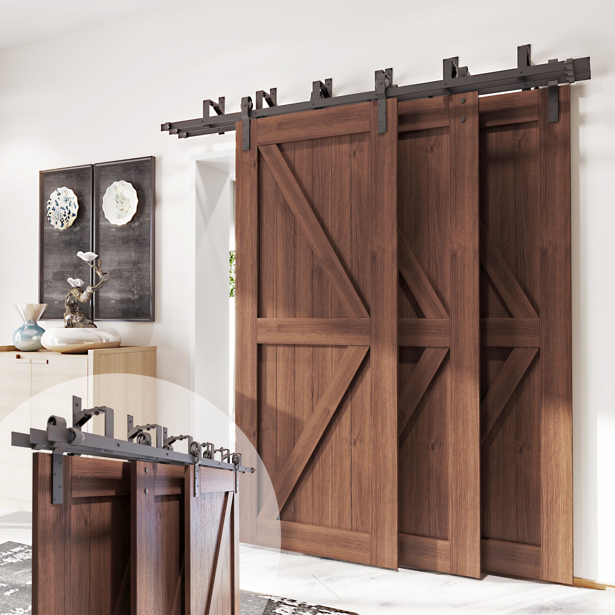 homacer triple sliding barn door hardware
