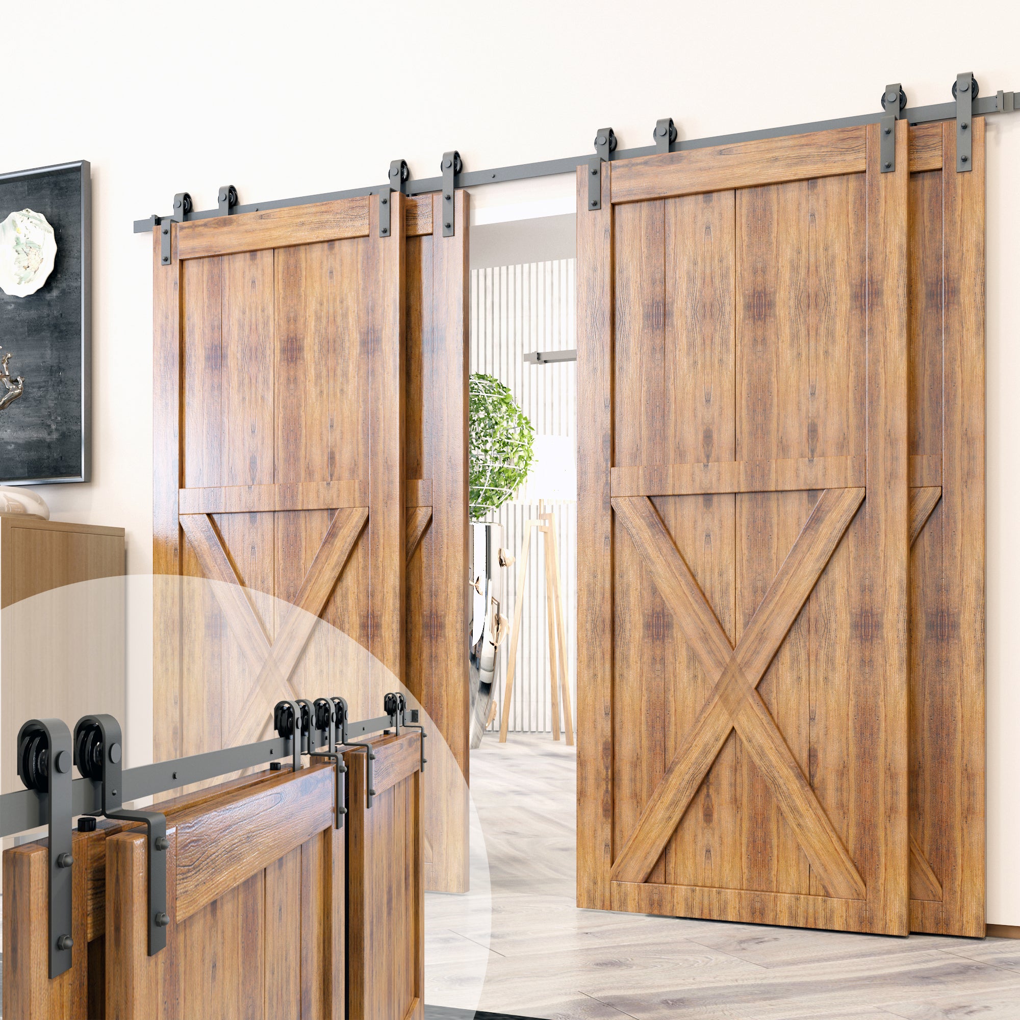 Single Track Bypass Sliding Barn Door Hardware Kit - Classic Design Roller
