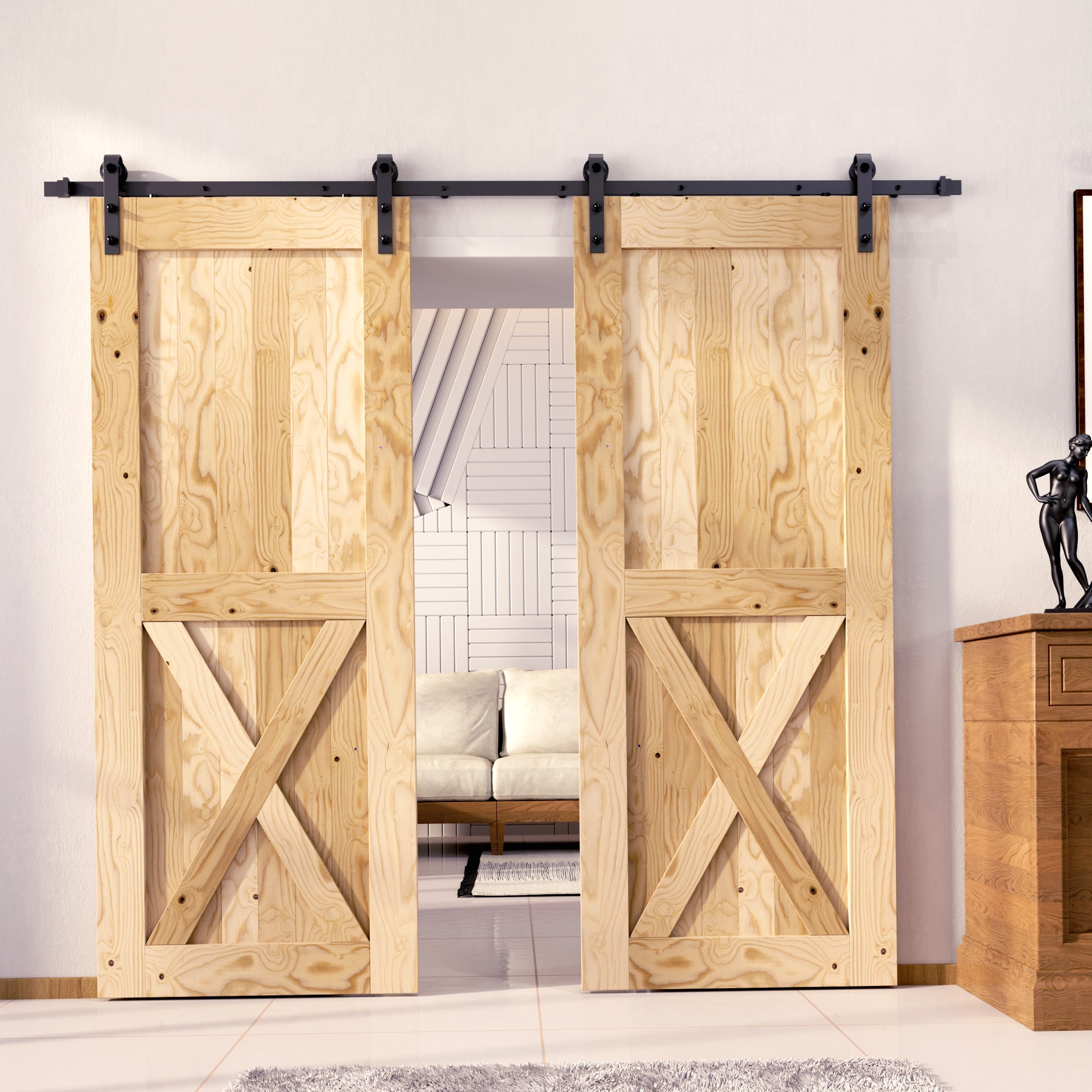 double barn door hardware kit with sliding barn door