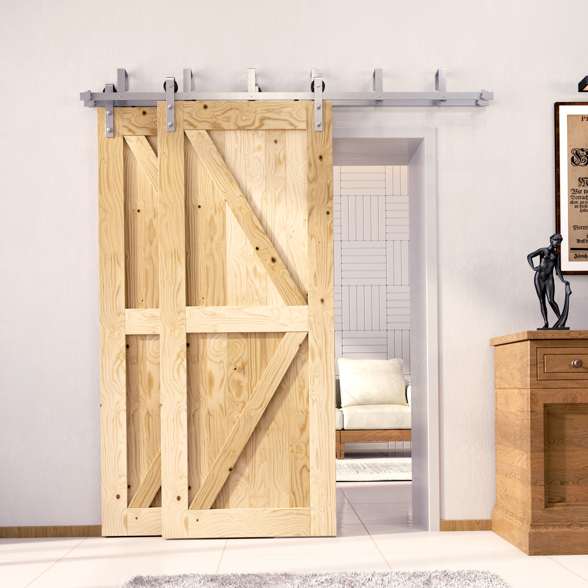 double barn door with brushed nickel hardware