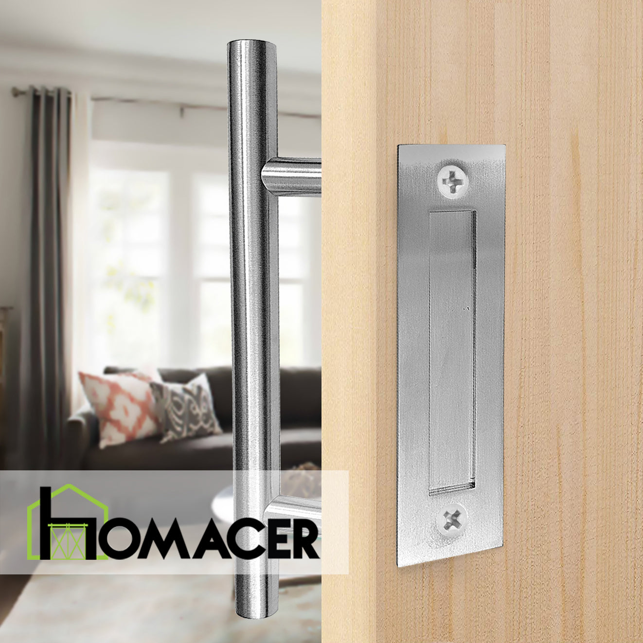 homacer sliding barn door Brushed Nickel Stainless Steel Door Handle Design#10 