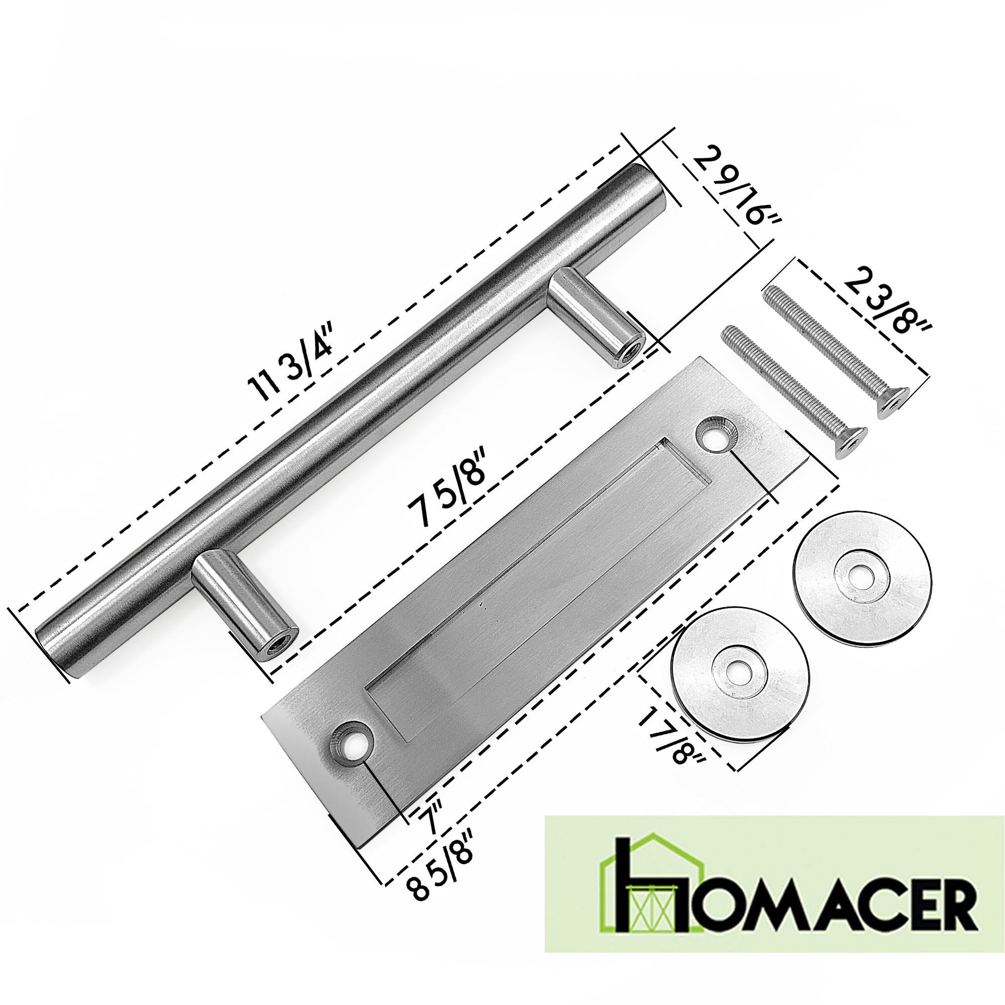homacer sliding barn door Brushed Nickel Stainless Steel Door Handle Design#10 dimensions