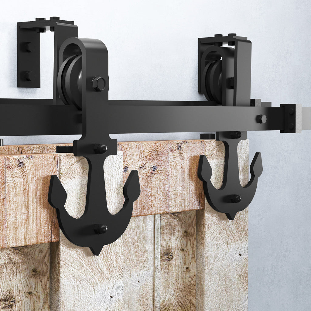 Double Track U-Shape Bypass Sliding Barn Door Hardware Kit - Anchor Design Roller