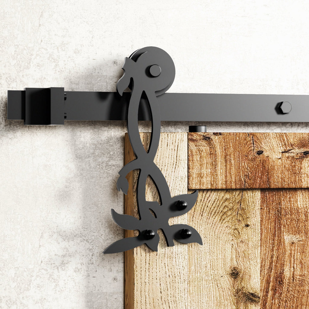 Non-Bypass Sliding Barn Door Hardware Kit - Flower Design Roller