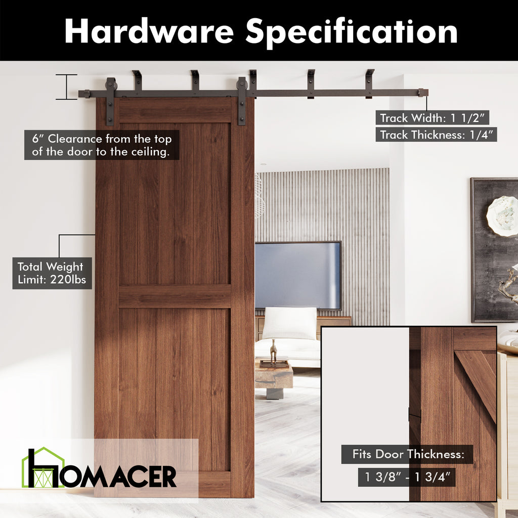 Homacer Black Rustic Ceiling Mount Non-Bypass Sliding Barn Door Hardware Kit, for One/Single Door