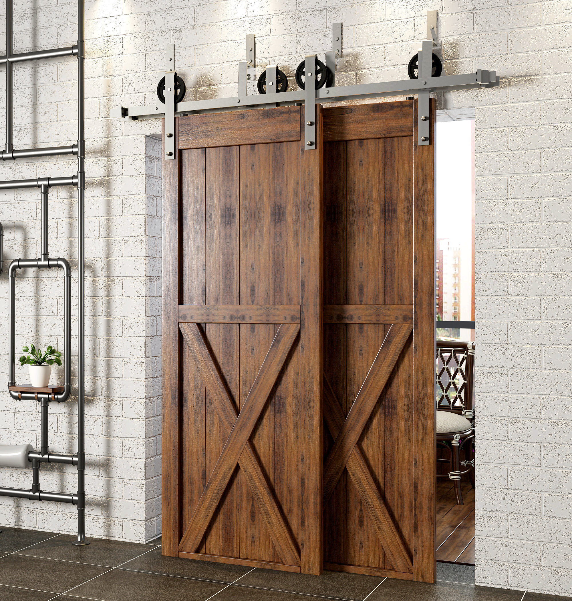 double track spoke wheel sliding door kit