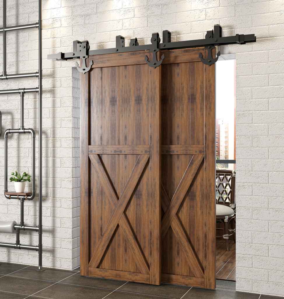 Double Track U-Shape Bypass Sliding Barn Door Hardware Kit - Anchor Design Roller