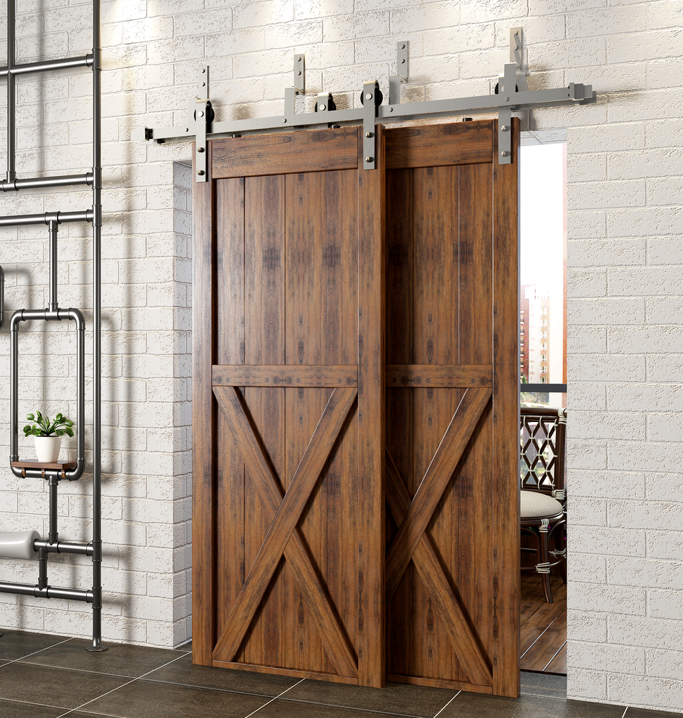 Double Track Z-Shape Bypass Sliding Barn Door Hardware Kit - Classic Design Roller