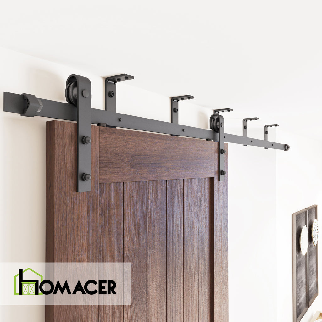 Homacer Black Rustic Ceiling Mount Non-Bypass Sliding Barn Door Hardware Kit, for One/Single Door