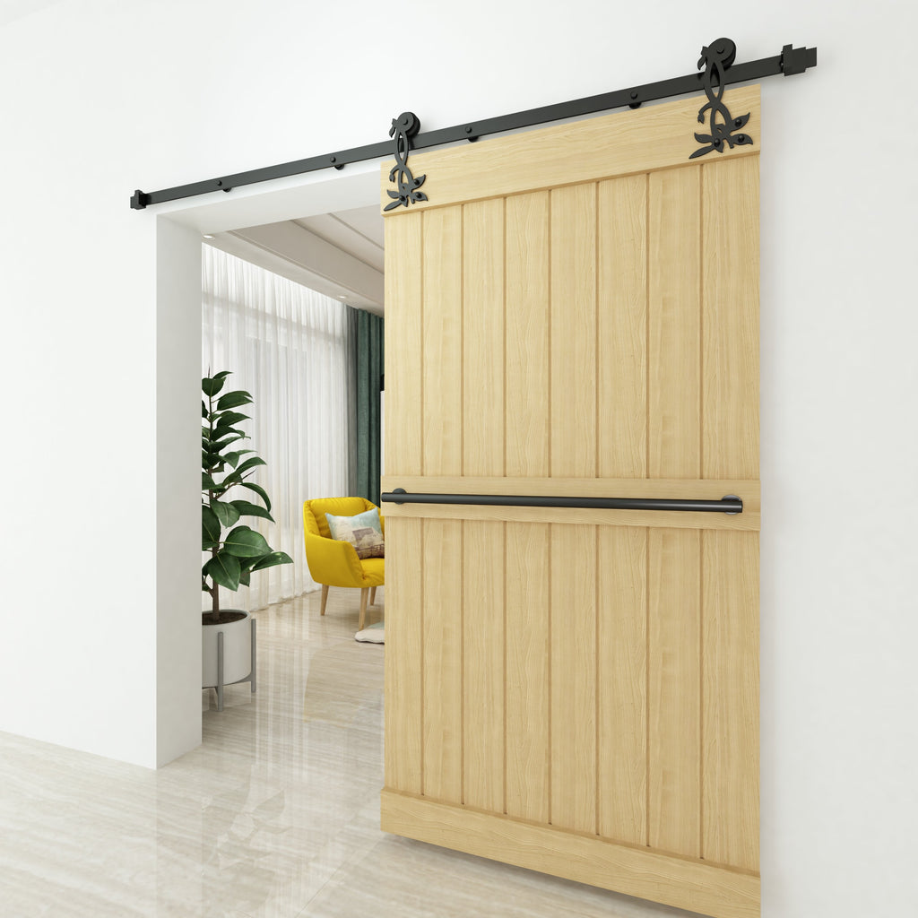 Non-Bypass Sliding Barn Door Hardware Kit - Flower Design Roller