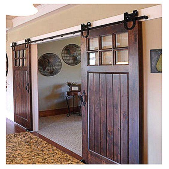 Non-Bypass Sliding Barn Door Hardware Kit - Horseshoe Design Roller