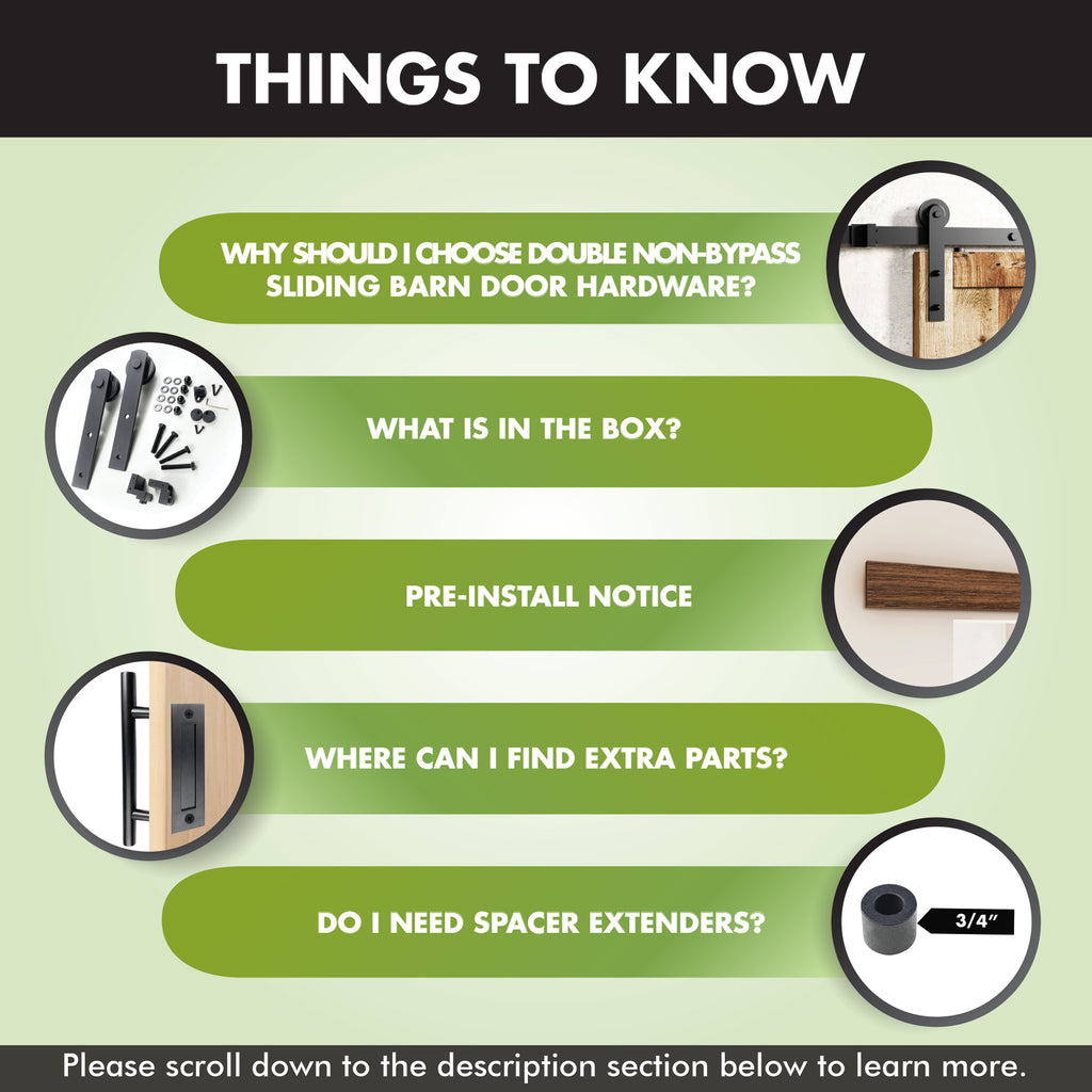 Non-Bypass Sliding Barn Door Hardware Kit - Straight Design Roller