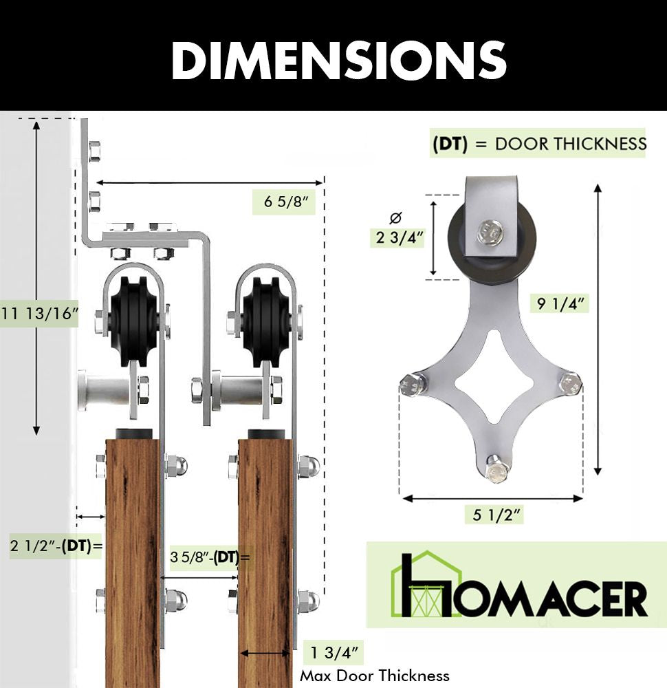 Double Track Z-Shape Bypass Sliding Barn Door Hardware Kit - Diamond Design Roller