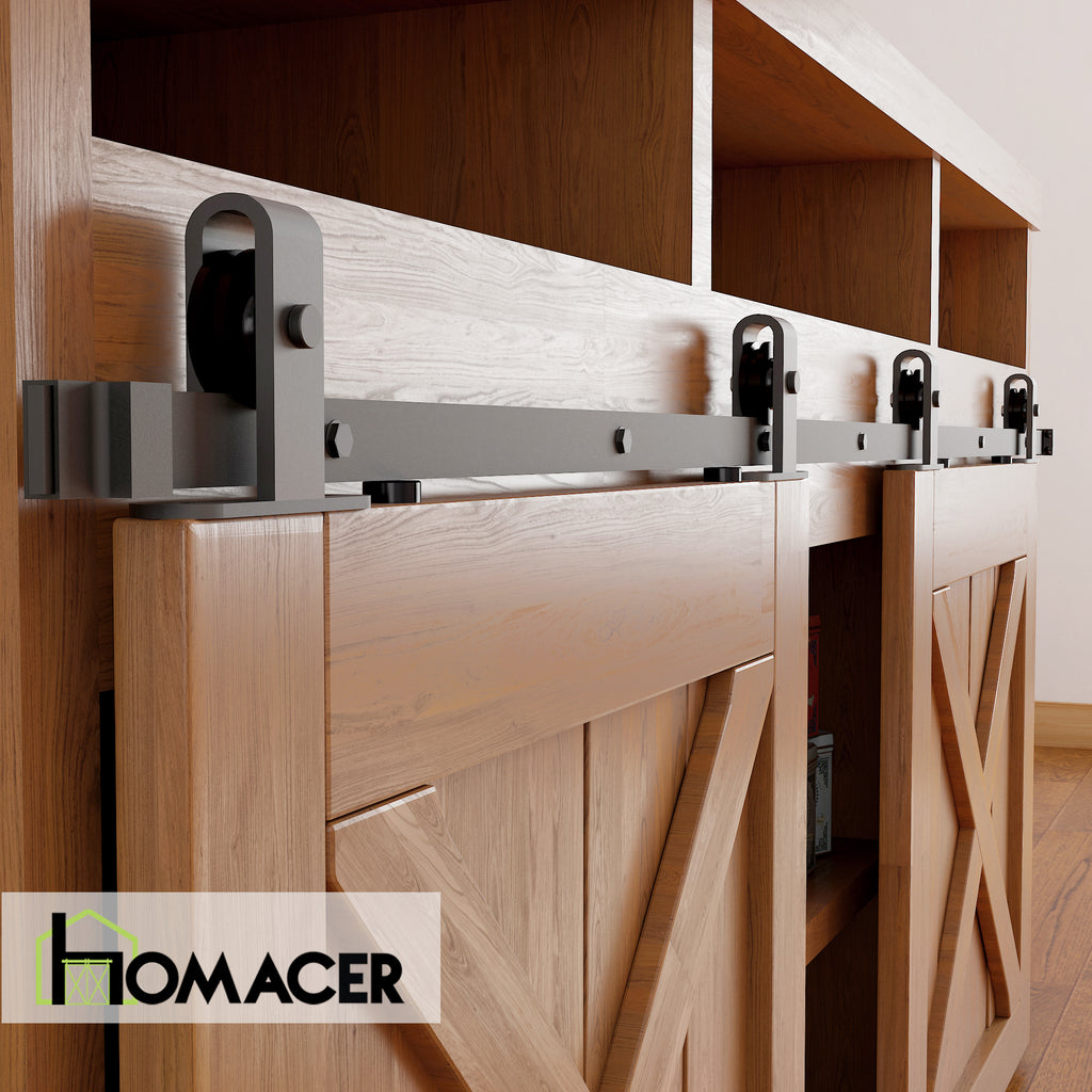 Mini Non-Bypass Sliding Barn Door Hardware Kit - Bent T-Shape Design Roller