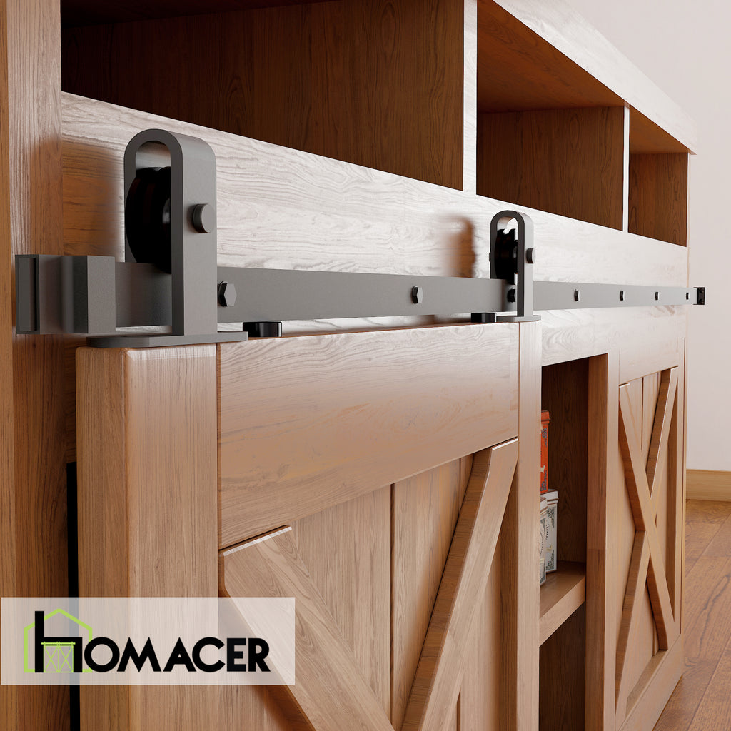 Mini Non-Bypass Sliding Barn Door Hardware Kit - Bent T-Shape Design Roller