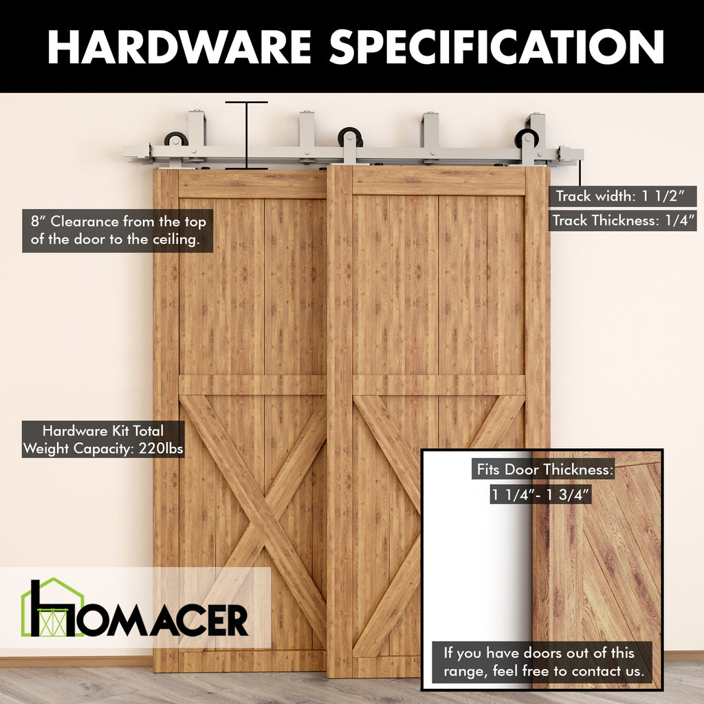 Double Track U-Shape Bypass Sliding Barn Door Hardware Kit - T-Shape Design Roller