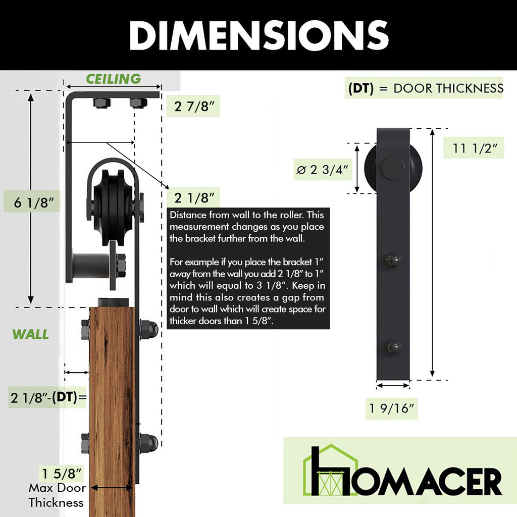 Homacer Black Rustic Ceiling Mount Non-Bypass Sliding Barn Door Hardware Kit, for One/Single Door