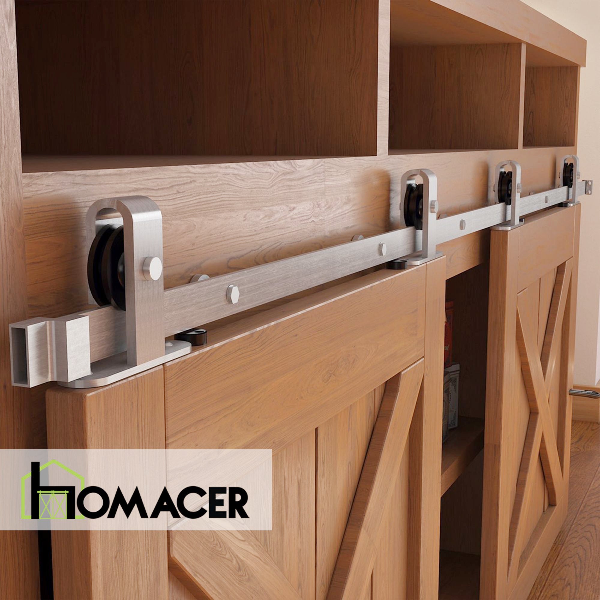 homacer brushed nickel top mount miniature barn door hardware kit