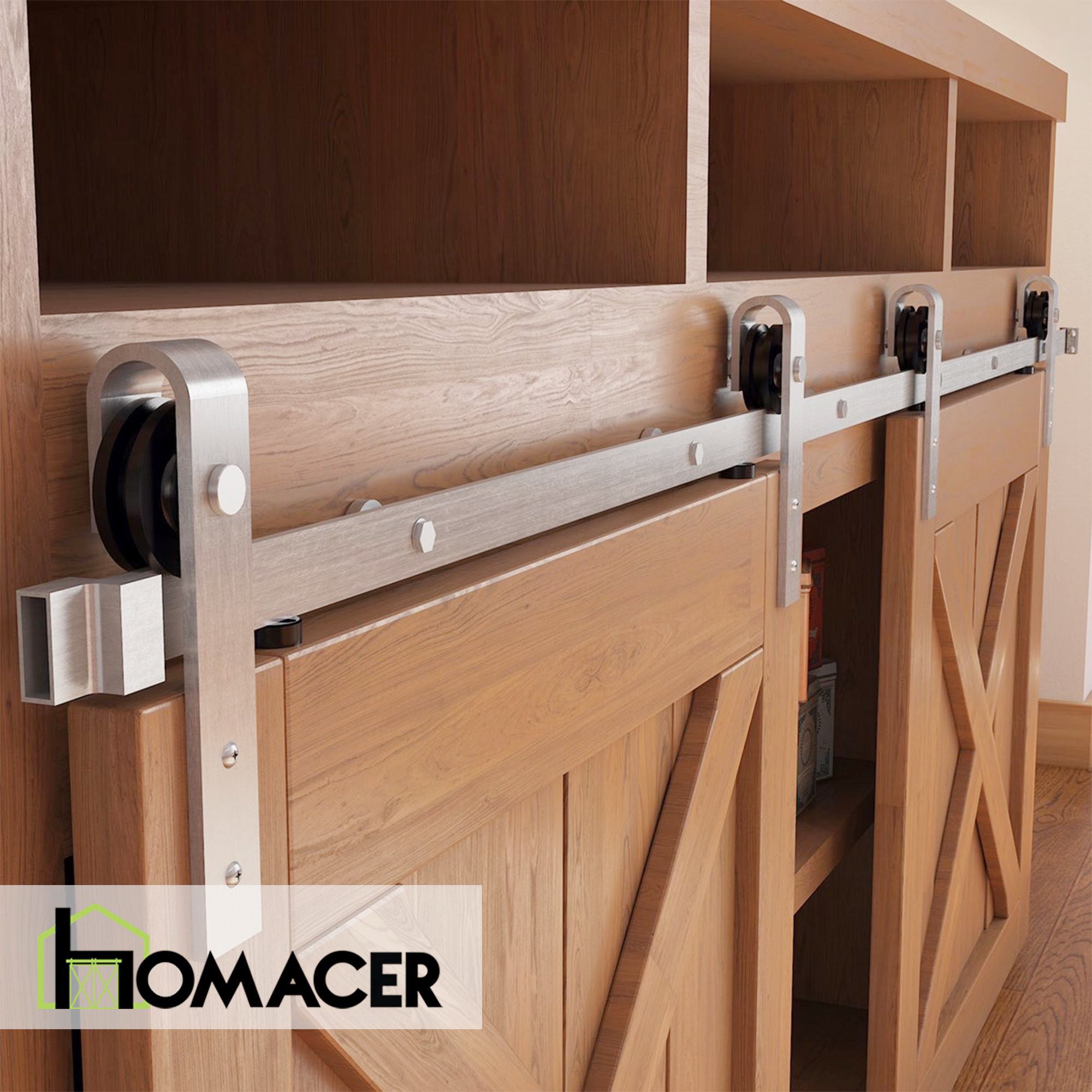 sliding door track with brushed nickel