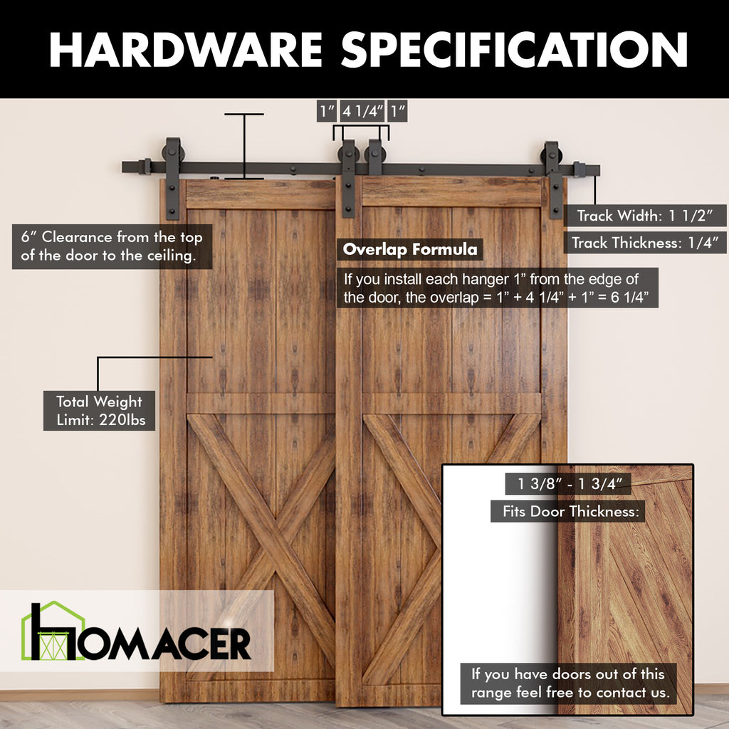 Single Track Bypass Sliding Barn Door Hardware Kit - Classic Design Roller