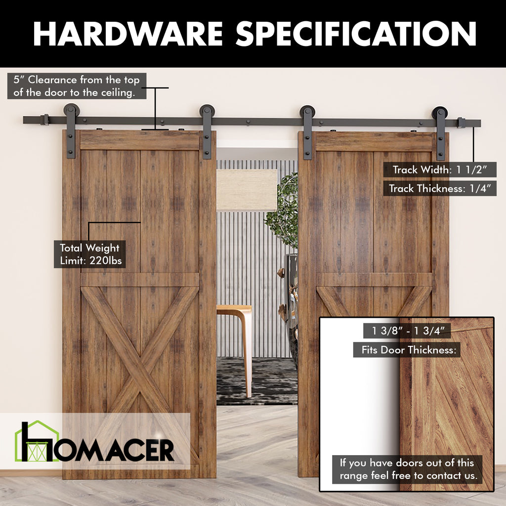 Non-Bypass Sliding Barn Door Hardware Kit - Straight Design Roller